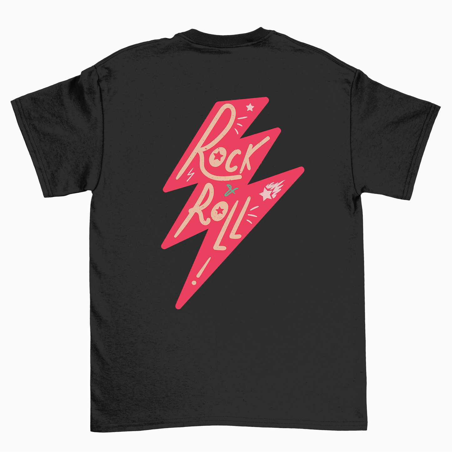 BZ10 Women's ROCK N ROLL Neon Pink Front and Back Print Regular Fit T-Shirt