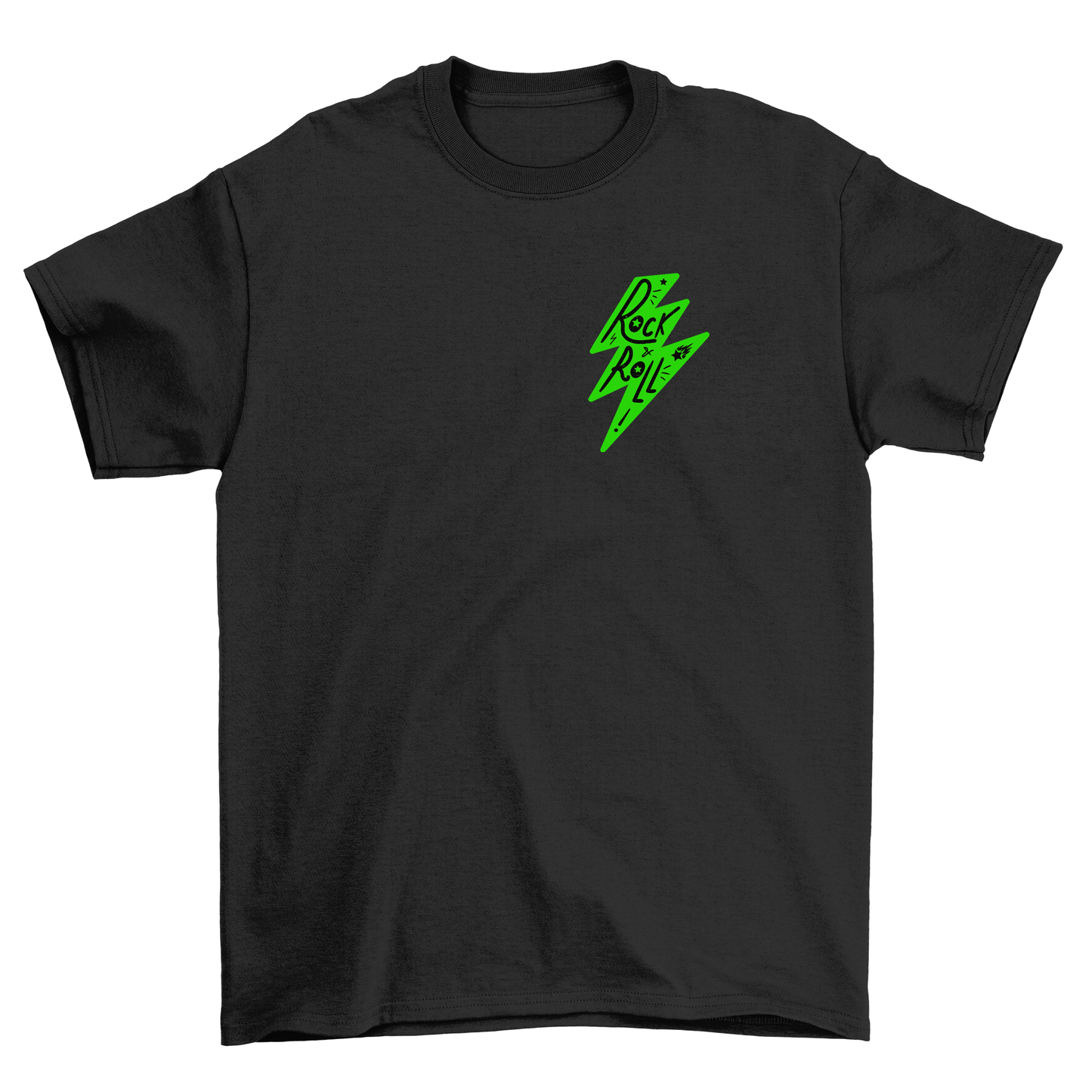 Women's ROCK N ROLL Neon Green Front and Back Print Regular Fit T-Shirt