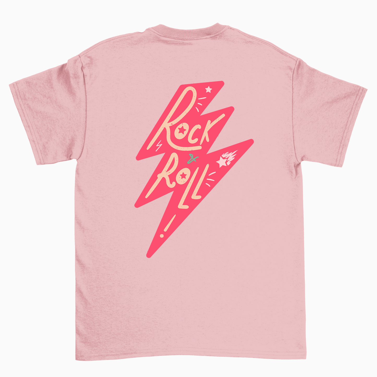 BZ10 Women's ROCK N ROLL Neon Pink Front and Back Print Regular Fit T-Shirt
