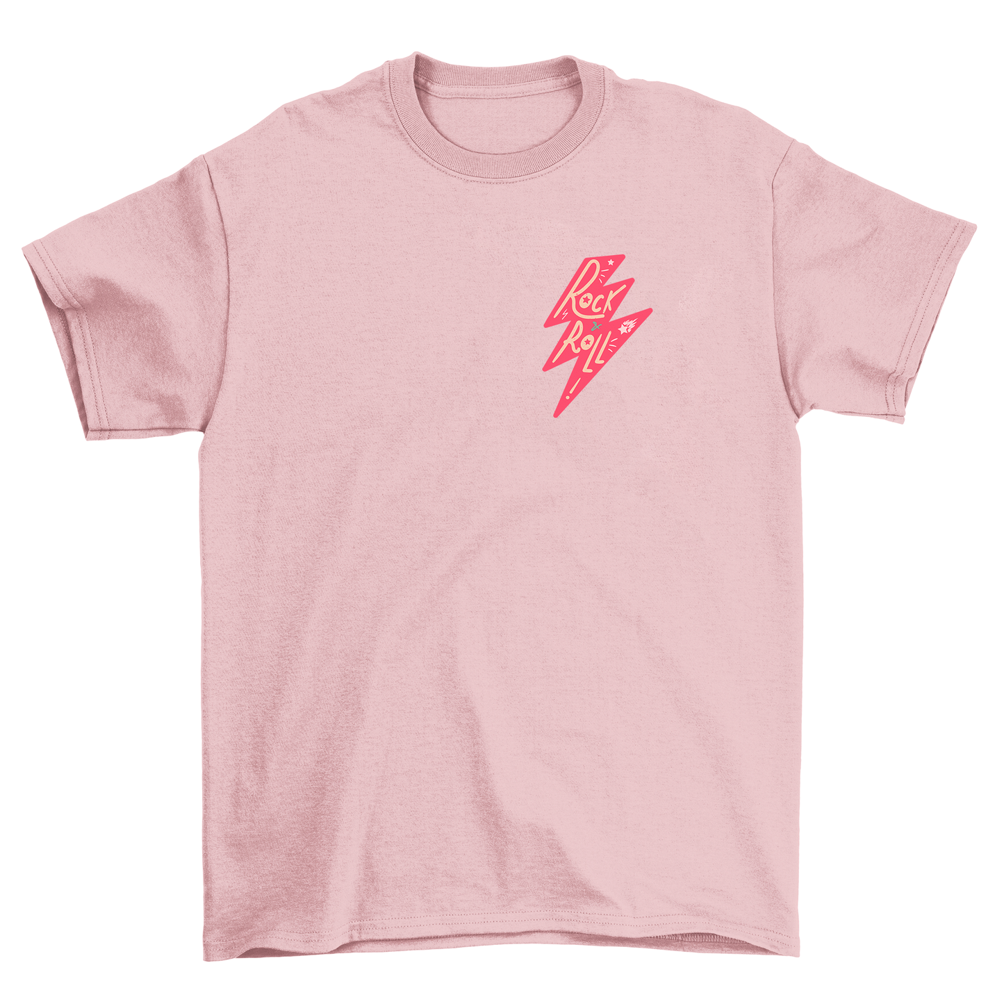 BZ10 Women's ROCK N ROLL Neon Pink Front and Back Print Regular Fit T-Shirt
