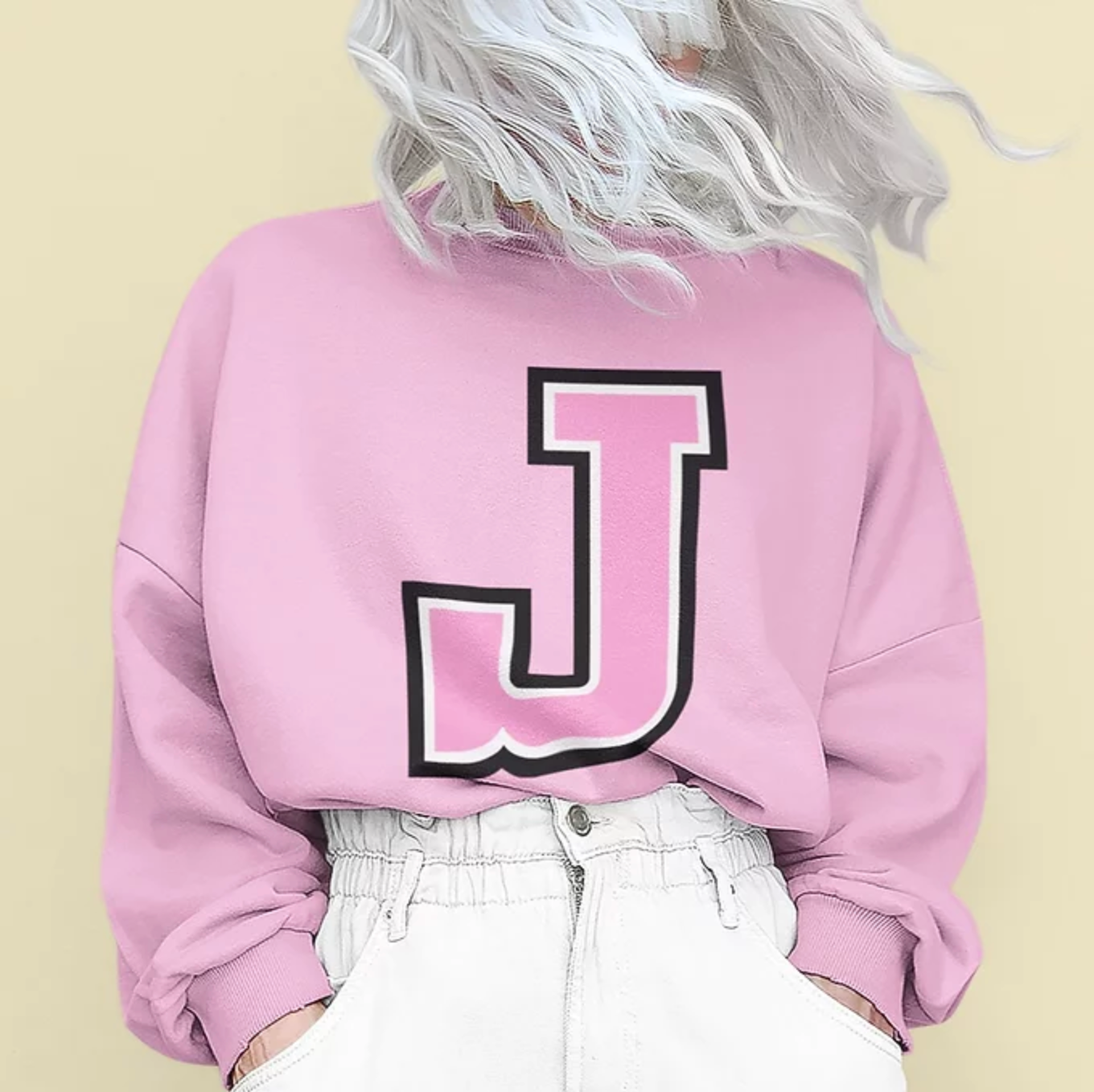 BZ13 Women's Personalised ALPHABET INITIAL Regular Fit Pink Sweatshirt