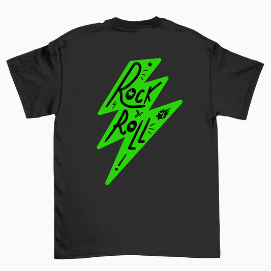 Women's ROCK N ROLL Neon Green Front and Back Print Regular Fit T-Shirt